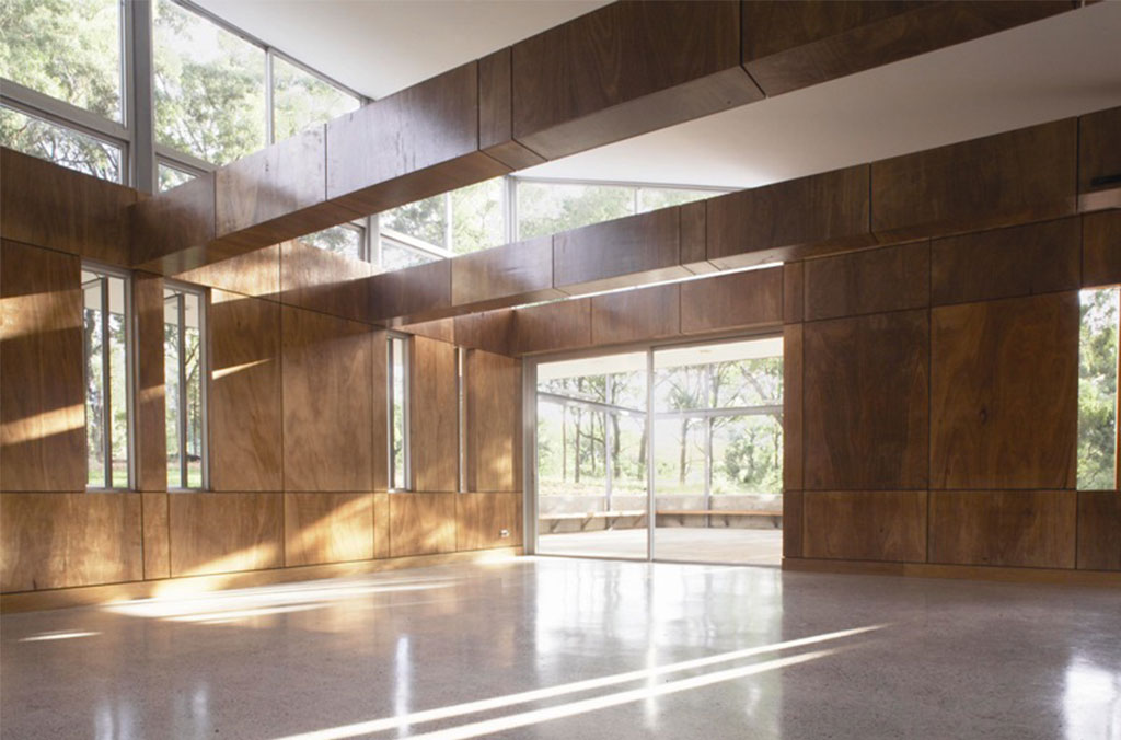 Inside of the Bowden Centre looking towards the woodland outside